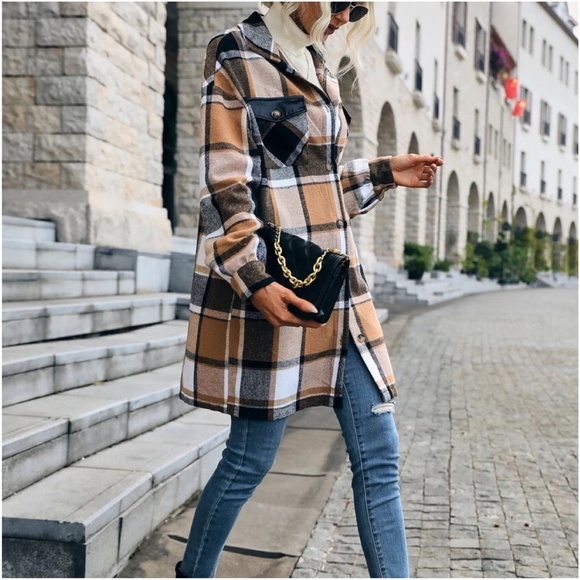 Cozy Plaid Print Button up Oversized Jacket Shacket - Picture 2 of 6